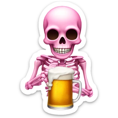 Cute Pink Skeleton with beer sticker