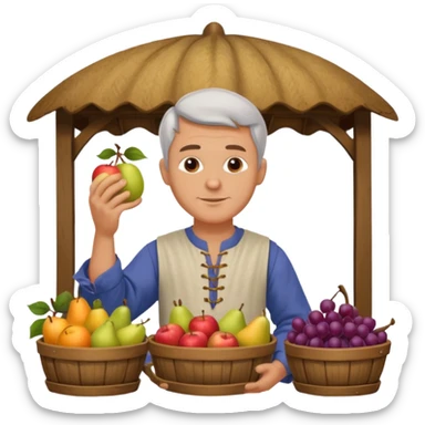 a white merchant in medieval time with fruit stand sticker