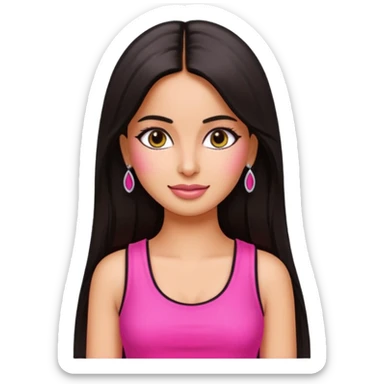 a pretty bratz emoji that looks like bollywood actress katrina kaif with straight  hair wearing a neon pink sleeveless top
She should resemble Katrina Kaif. sticker