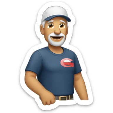 old man wearing a Georgia visor and a t-shirt sticker