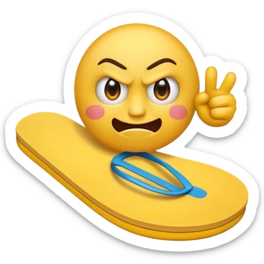 An angry yellow emoji holding a flip-flop in one hand, ready to smack sticker