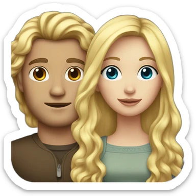 An american couple. The woman is blonde and has blue eyes and EXTREMELY long wavy hair. The man has dark brown, short hair, his left ear is perced. His eyes are green sticker