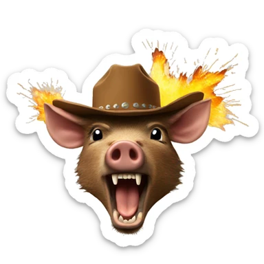 Boar head exploding with cowboy hat sticker