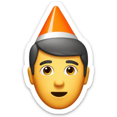 A guy with a orange traffic cone on his head that goes all the way down to his eyes  sticker