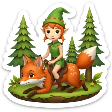 tiny forest elf with freckles riding fox sticker