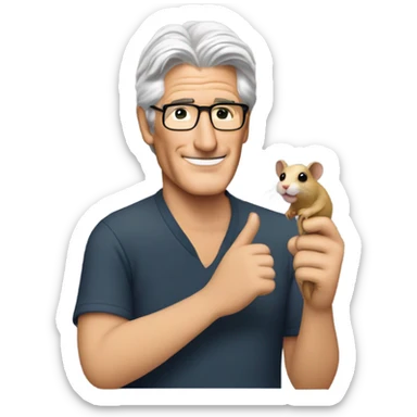 Richard Gere holding a gerbil in one hand and a plastic tube in another sticker