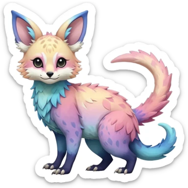 Feral Rare realistic edgy pretty beautiful handsome gorgeous pastel-gradient aesthetic colorful vibrant Vernid-Trico-species-Fakemon-creature by LiLaiRa, random markings, tufted ears, full body sticker