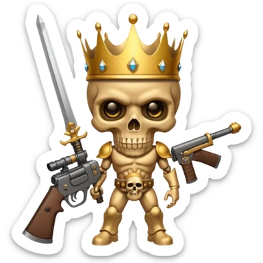 Golden skull with crown now make it with a worrior sowrd with a skull body whith a target on one of his eyes and a big gun sticker