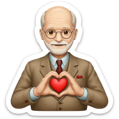 An emoji of sigmund freud making a heart with his hands sticker