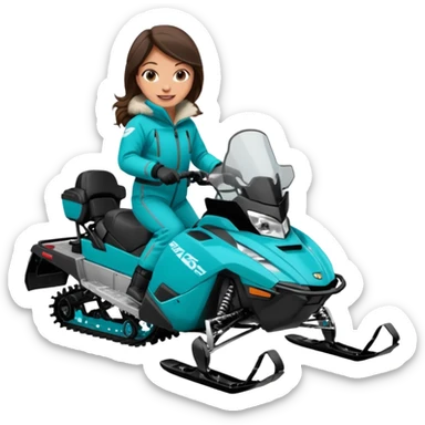 Can you create an emoji of a brunette girl on a teal polaris khaos 850 155 snowmobile action shot sticker