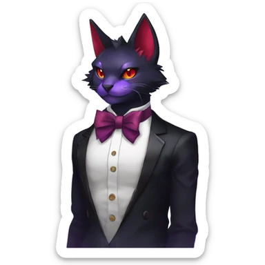 cool cartoon anthro edgy distinguished ethereal elegant beautiful fantasy black purple red ethereal fantasy nargacuga-Noivern-cat-Quiana-Fakemon collar harness bow tie full body sticker