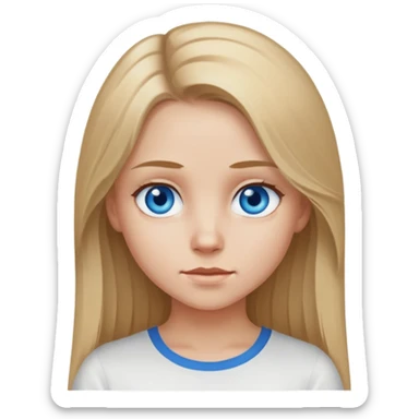 girl with long dirty blond hair, blue eyes, wearing a white top sticker
