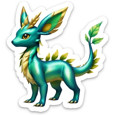 Shiny Iridescent Helioptile-Salandit-Leafeon-Fakémon-hybrid-creature (full body)  sticker