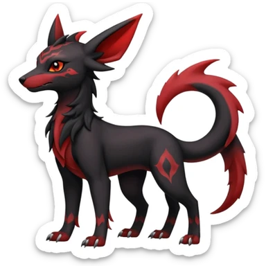 Dusky Soot-Black and Crimson-Gleaming Ember-Veined Gothic Draconic Houndour-Umbreon-Zoroark-hybrid creature (full body) sticker