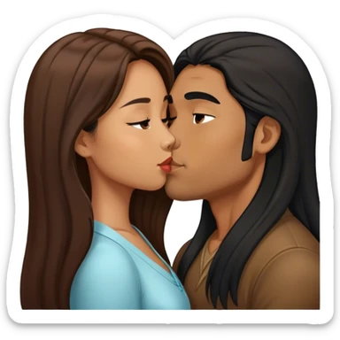 Caramel brown Guy with long black hair kissing brown hair Filipina sticker