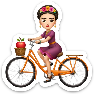 Frida Kahlo on a bicycle, whimsical, vivid palette, apple emoji style sticker