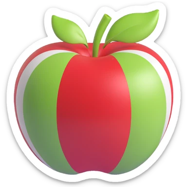 an apple with green, white, and red stripes inspired by the Mexican flag, 3D style, no text sticker