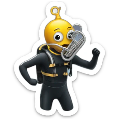 confused diver with a diving suit receiving a tuba sticker