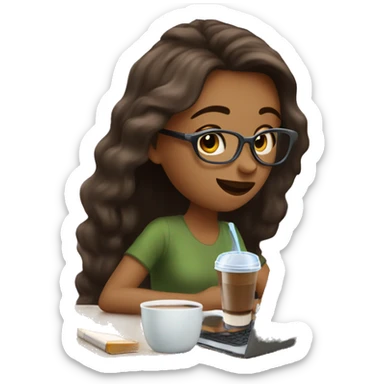Girl drink ice coffee during study on laptop  sticker