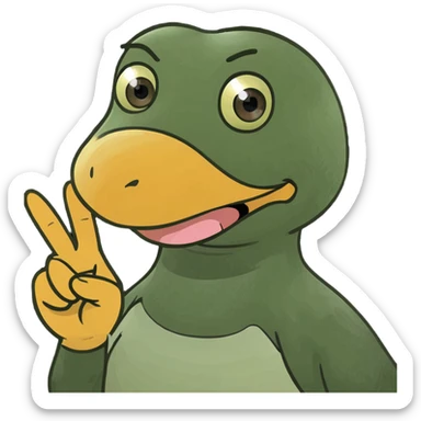 A cute duck with a sarcastic smile holding up its middle finger sticker