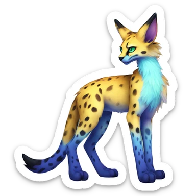 Epic Edgy Colorful ethereal eldritch Sergal-Serval-Fionbri full body sticker