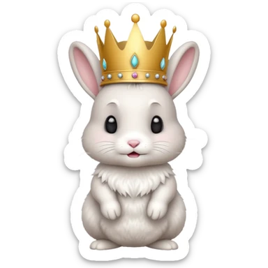 white cute bunny with big crown, funny, standing sticker