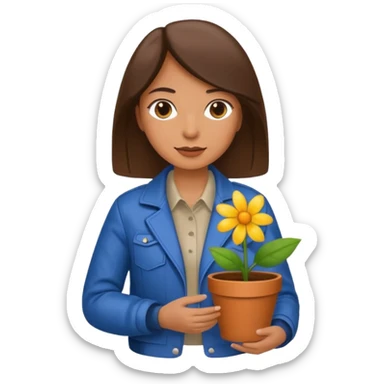 woman holding a flower pot in jacket sticker