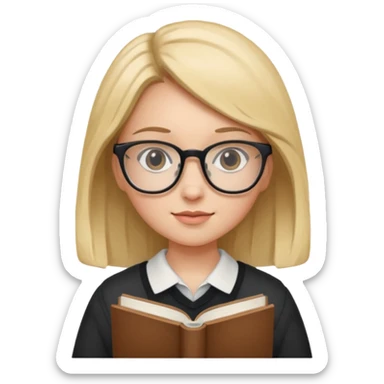 A student, girl, wearing glasses, hold book in front of their chest sticker