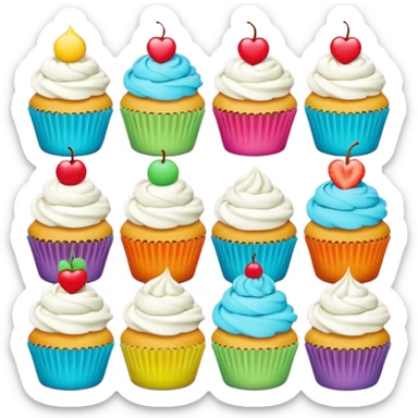 A 3D cartoon poster displayed on a wall, showing cupcakes with bright colors, clear text and borders, flat layout, realistic Memoji-style design. sticker