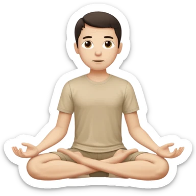 rapaz magro cabelo escuro, camiseta bege e  bermuda bege escuro, corpo inteiro meditan sticker