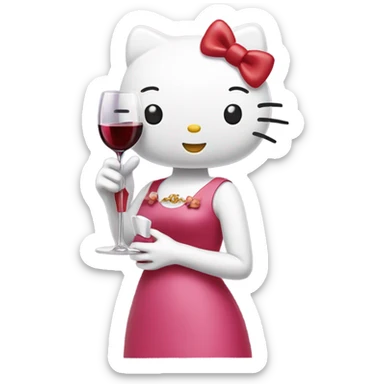 Hello Kitty drinking red wine sticker