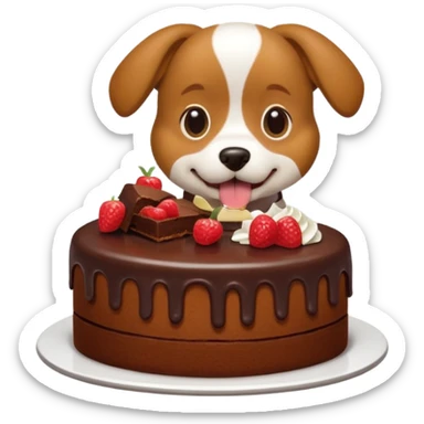 a dog eating a chocolate cake sticker