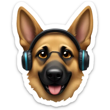 German Shepard with gaming headset sticker