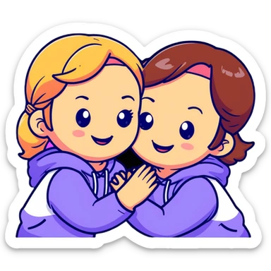 Two adorable girls with their cheeks touching, smiling, friendship pose sticker
