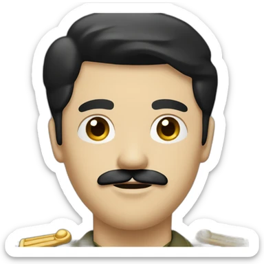 man with black hair and short moustache like chaplin black hair and a militar shirt sticker