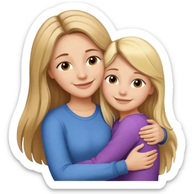 A beautiful mother with long brown hair hugging her cute 12yr old blonde hair daughter sticker