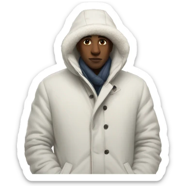 White person wearing a big winter coat surrounded by paintings sticker