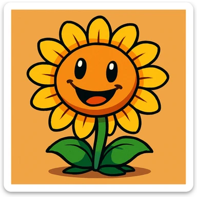 cartoon sunflower with a happy face, inspired by Plants vs Zombies, playful style sticker