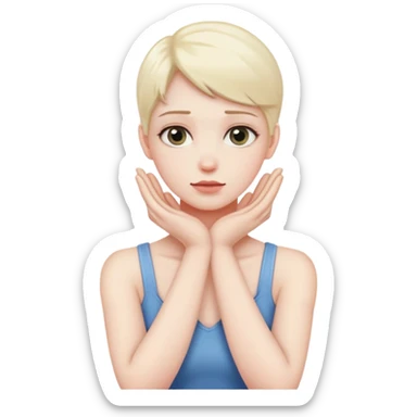 hands crossed holding neck sticker