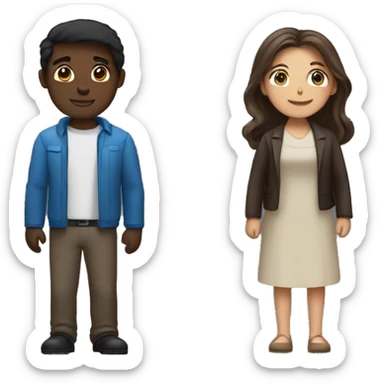 Couple facing each other with arms around each other. man with brown skin and black hair. Shorter white woman with long brown hair and blue eyes  sticker