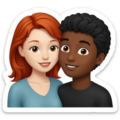 Redhead white girl kissing black hair black boy sticker