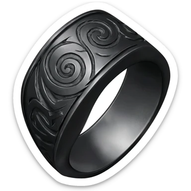 A fancy Obsidian Ring with a  and intricate symbols craved into the ring sticker