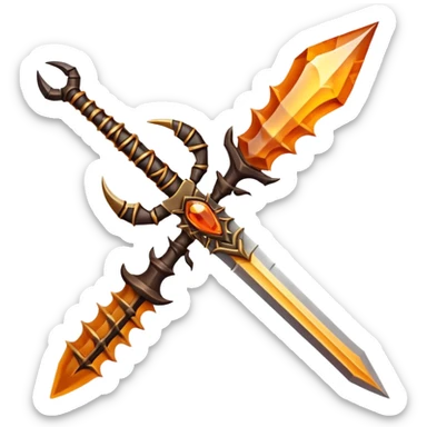 desert dagger object icon, scorpion-shaped guard, glowing amber gem in handle, tribal desert carvings, fantasy style, 3D cartoon, mobile game icon style, centered, clean background, no text, no watermark
 sticker