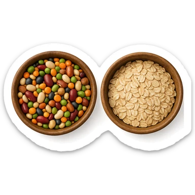 BOWL DI LEGUMI INSIEME A BOWL DI FIOCCHI DI AVENA POGGIATE,  iperrealistico 4k sticker