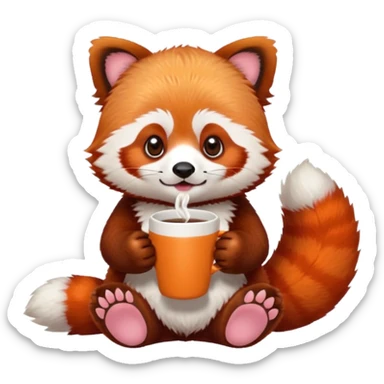 красная панда с чашкой в руке sticker