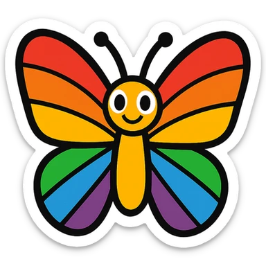a butterfly in vibrant toon style, bright and colorful, cartoon look, rainbow pride colors sticker
