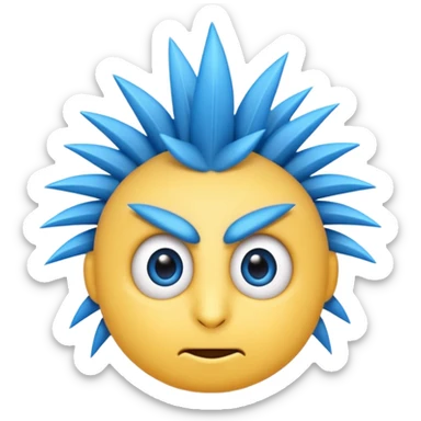 blue emoji face with sharp quill hair spikes and big white eyes, 3D emoji style, 1:1
 sticker