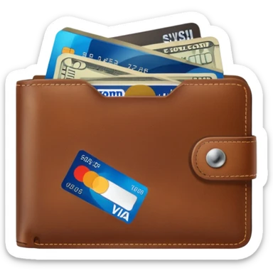 portefeuille marron avec quelques billets et carte bancaire sticker