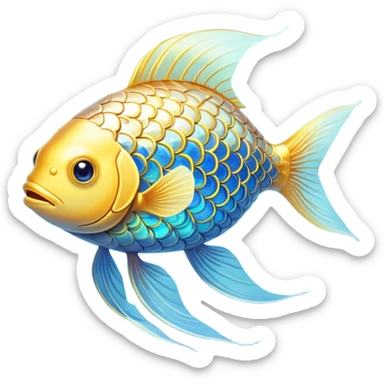 Shimmering golden fish transforming into an omega-3 symbol as it swims toward a luminous brain. Radiant neural pathways extend from the brain, meeting the flowing golden energy from the fish. All elements emit a soft ethereal glow with subtle blue undertones. sticker