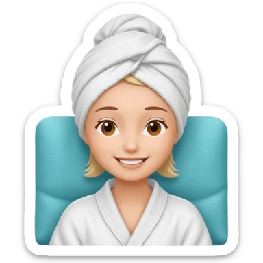 spa A contented and relaxed girl with a towel on her head in a white robe lies on a couch sticker